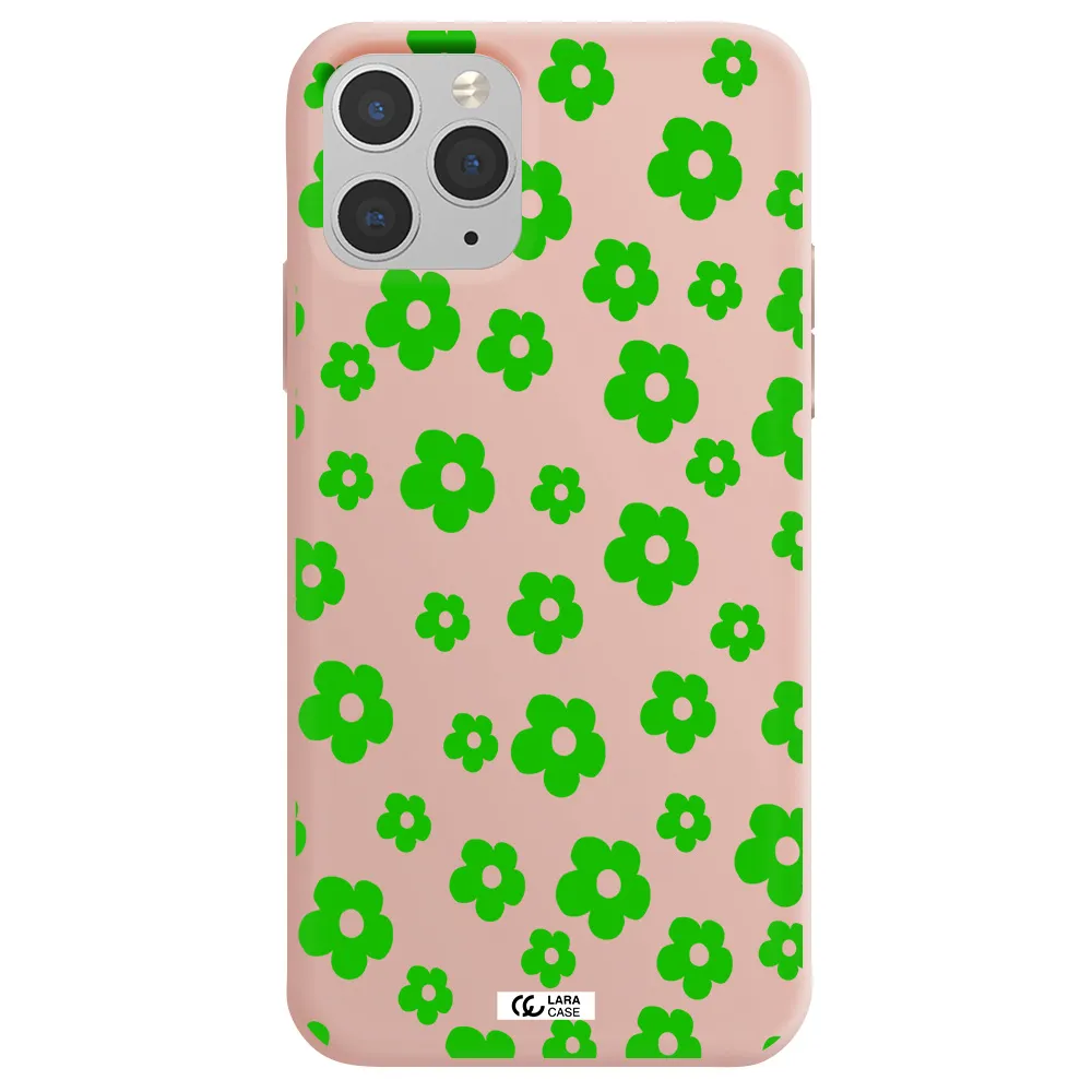 Five Petal Green Flower Apple iPhone 11 pro max Silicone pastel pink Case