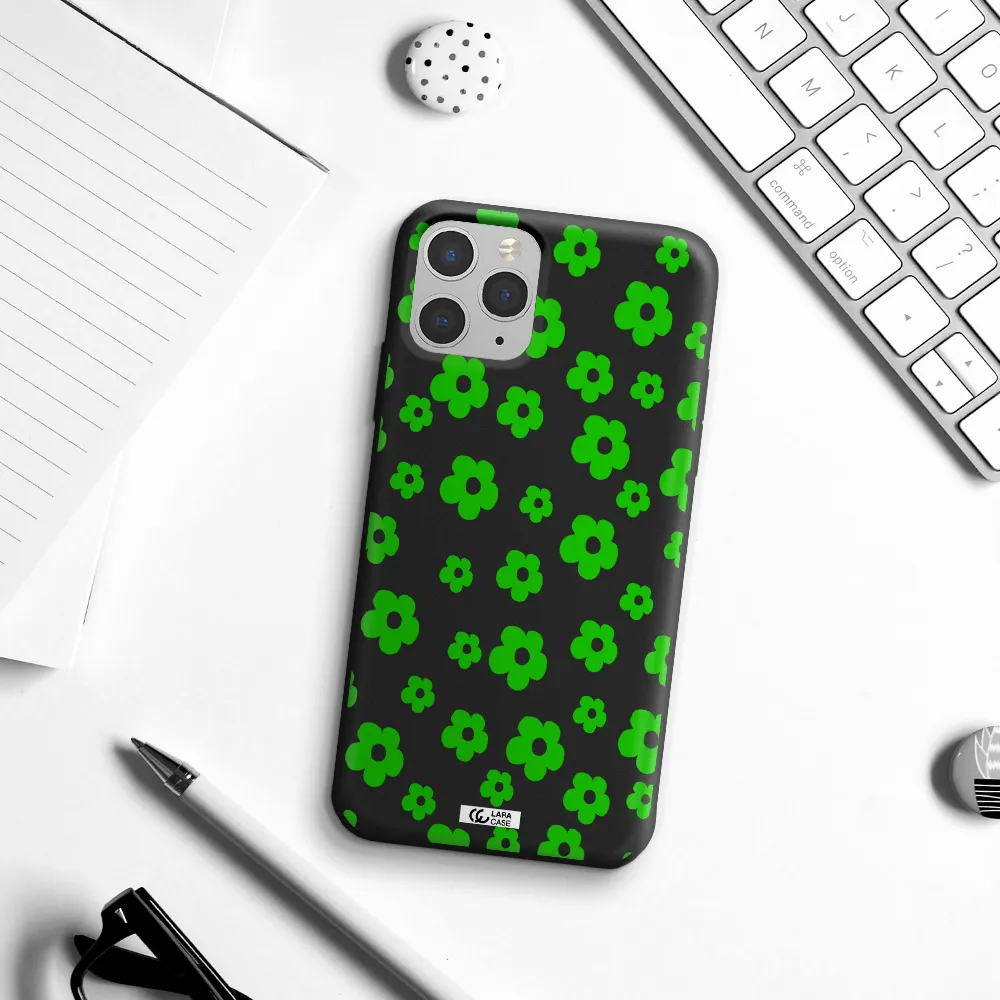 Five Petal Green Flower Apple iPhone 11 pro Silicone black Case