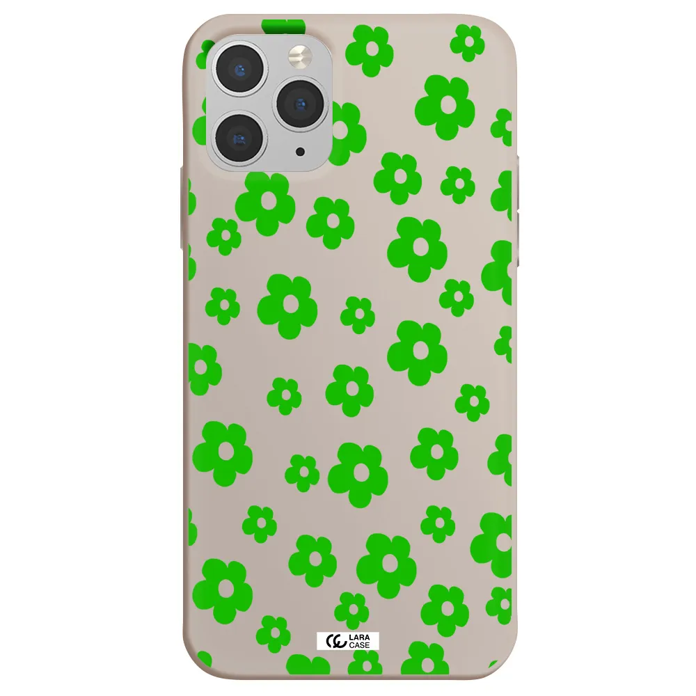 Five Petal Green Flower Apple iPhone 11 pro Silicone Stone Case