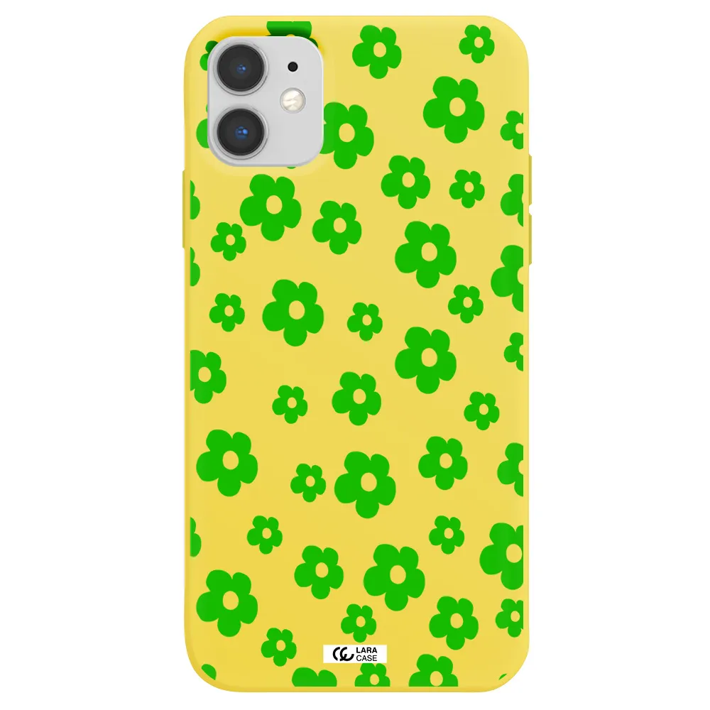 Five Petal Green Flower Apple iPhone 11 Silicone canary yellow Case