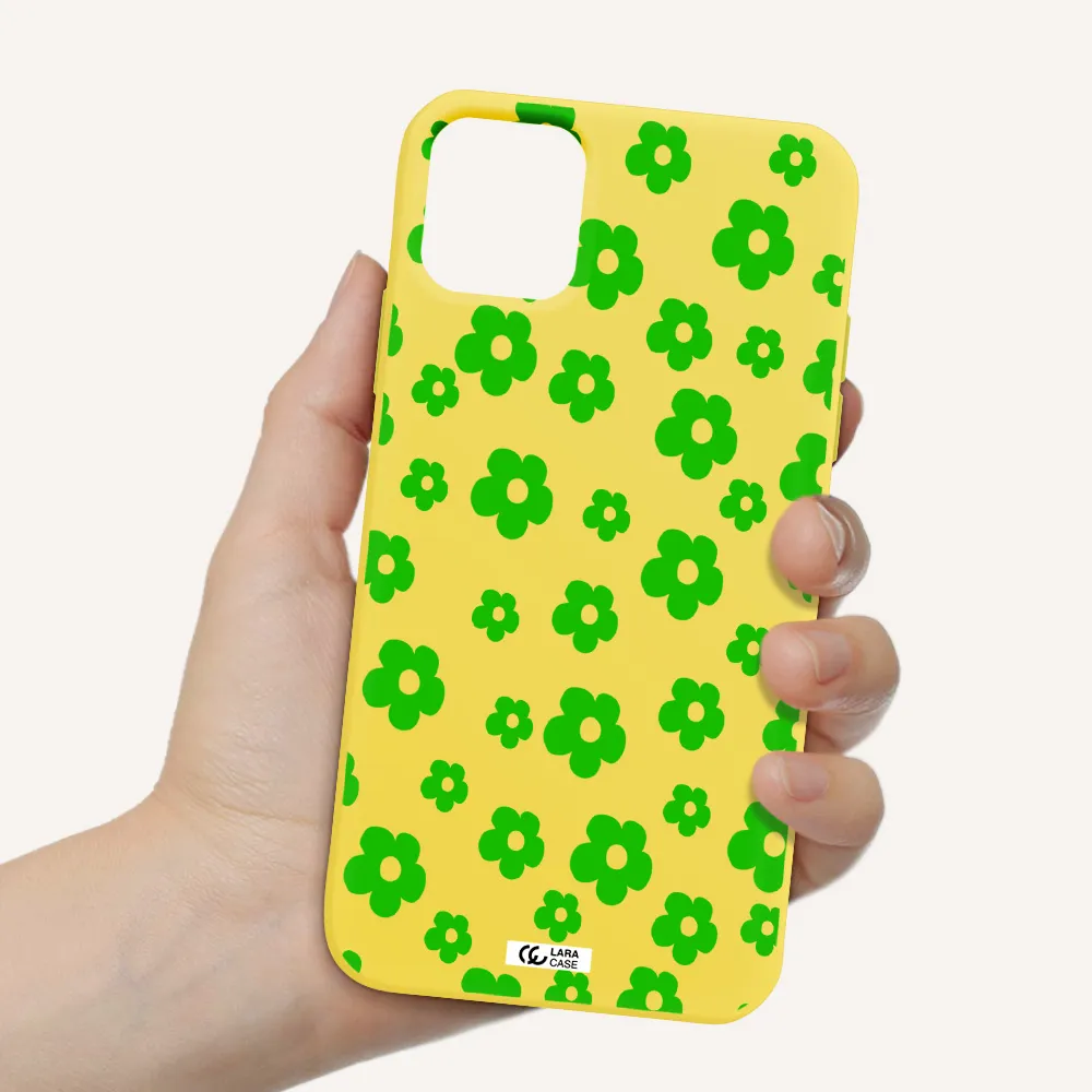 Five Petal Green Flower Apple iPhone 11 Silicone canary yellow Case