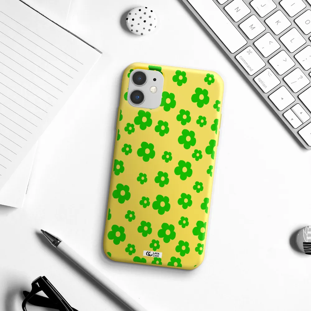 Five Petal Green Flower Apple iPhone 11 Silicone canary yellow Case