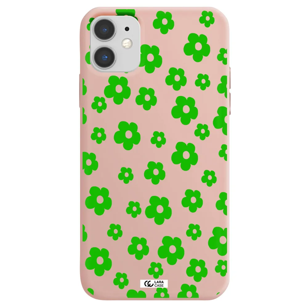 Five Petal Green Flower Apple iPhone 11 Silicone pastel pink Case