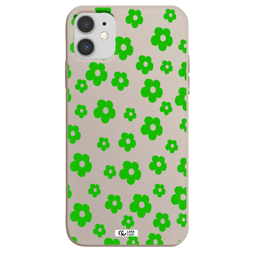 Five Petal Green Flower Apple iPhone 11 Silicone Stone Case