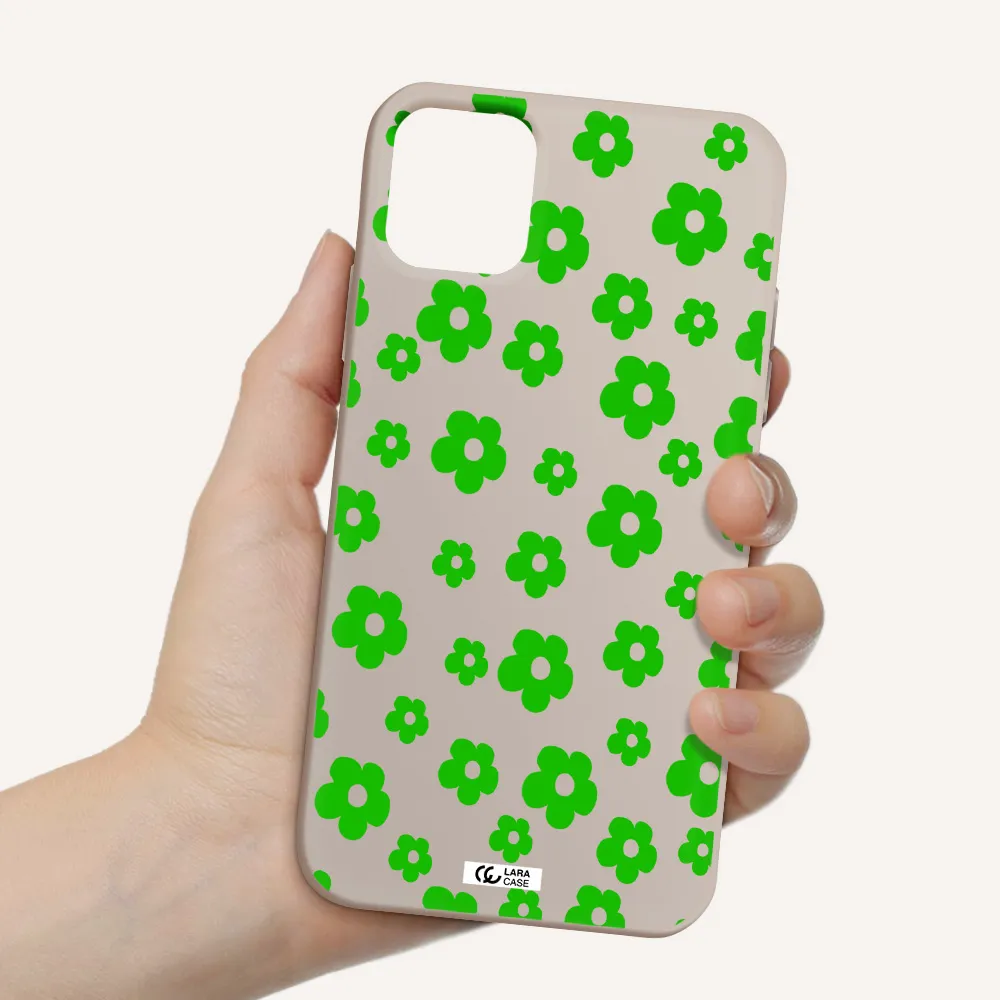 Five Petal Green Flower Apple iPhone 11 Silicone Stone Case