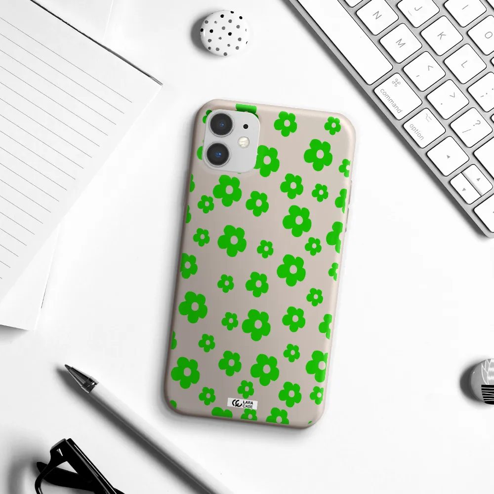 Five Petal Green Flower Apple iPhone 11 Silicone Stone Case