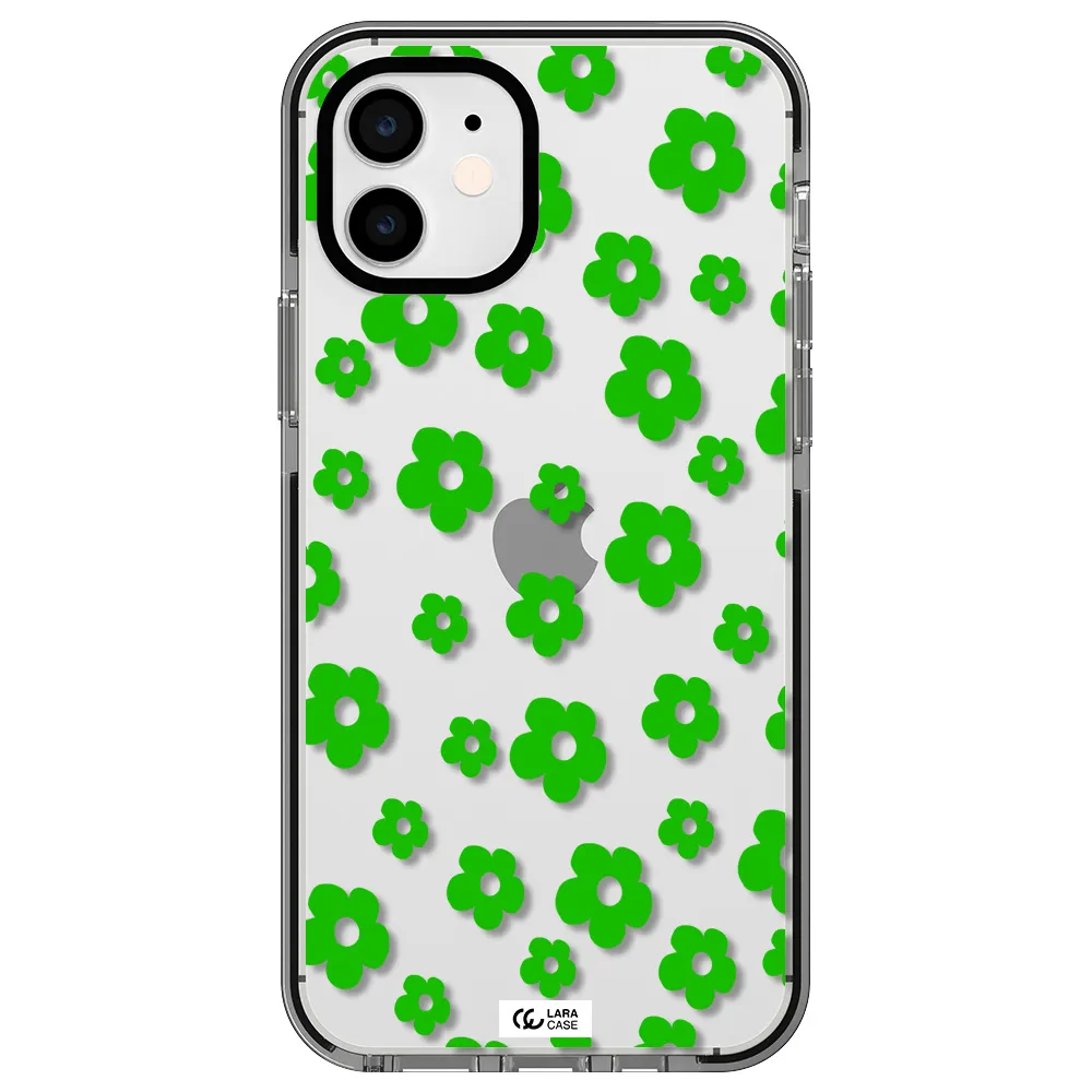 Five Petal Green Flower Apple iPhone 12 impact black border Case