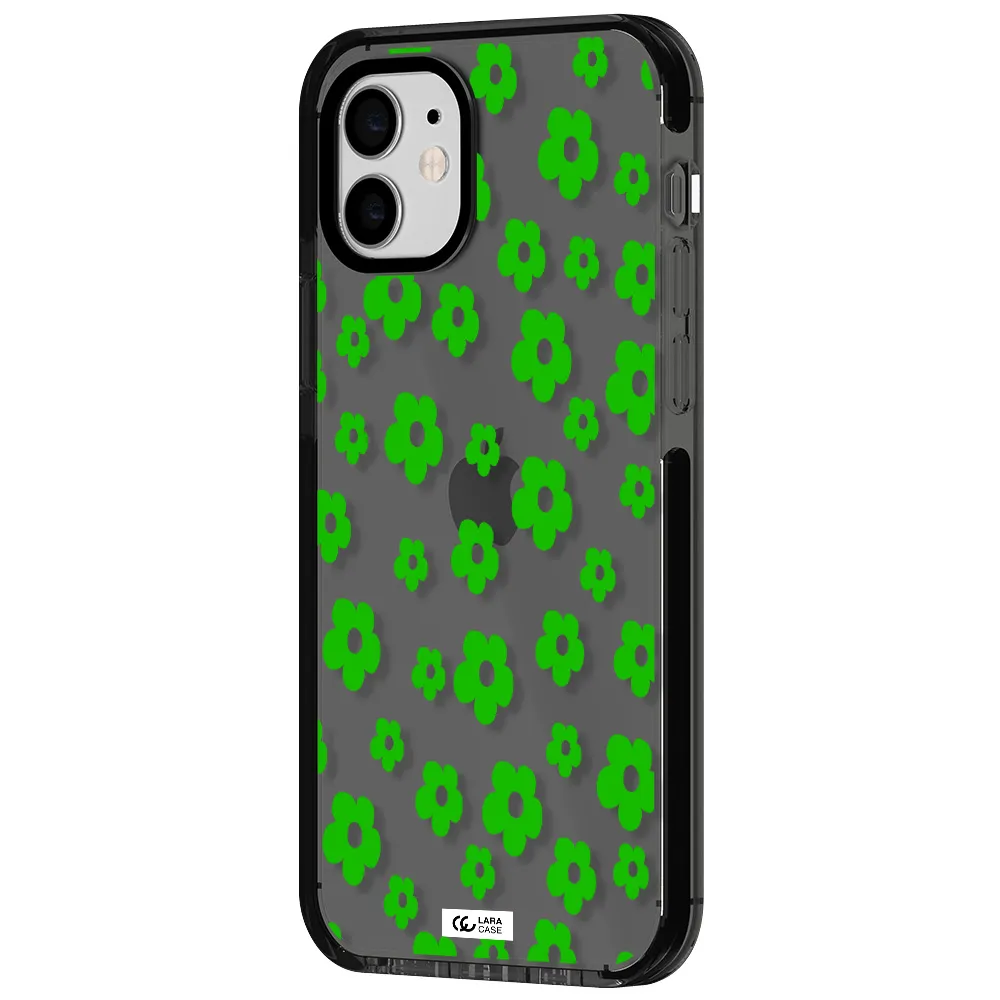 Five Petal Green Flower Apple iPhone 12 impact Smoke Black Case
