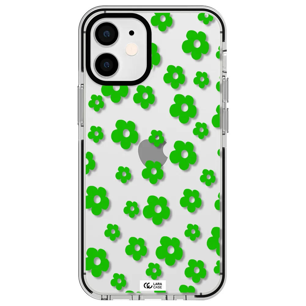 Five Petal Green Flower Apple iPhone 12 mini impact black border Case