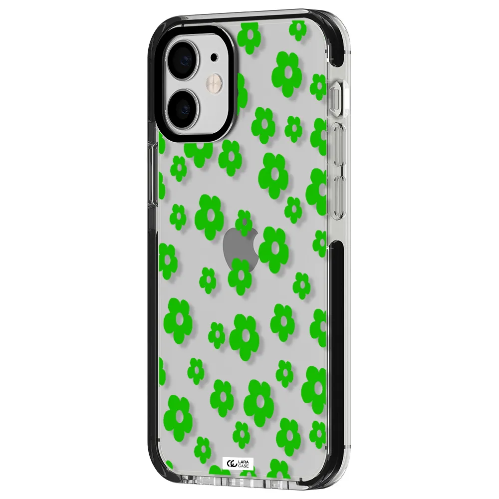 Five Petal Green Flower Apple iPhone 12 mini impact black border Case