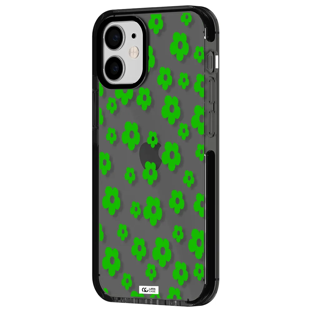 Five Petal Green Flower Apple iPhone 12 mini impact Smoke Black Case