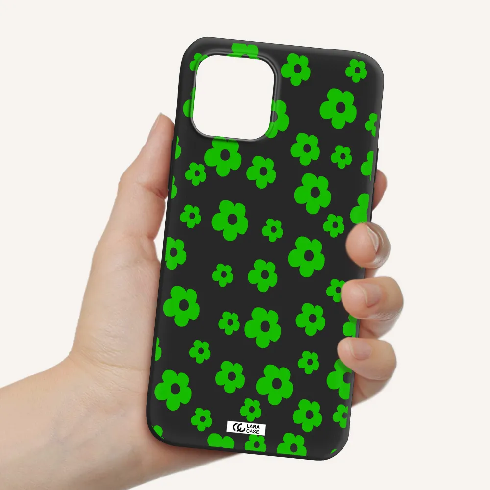 Five Petal Green Flower Apple iPhone 12 mini Silicone black Case