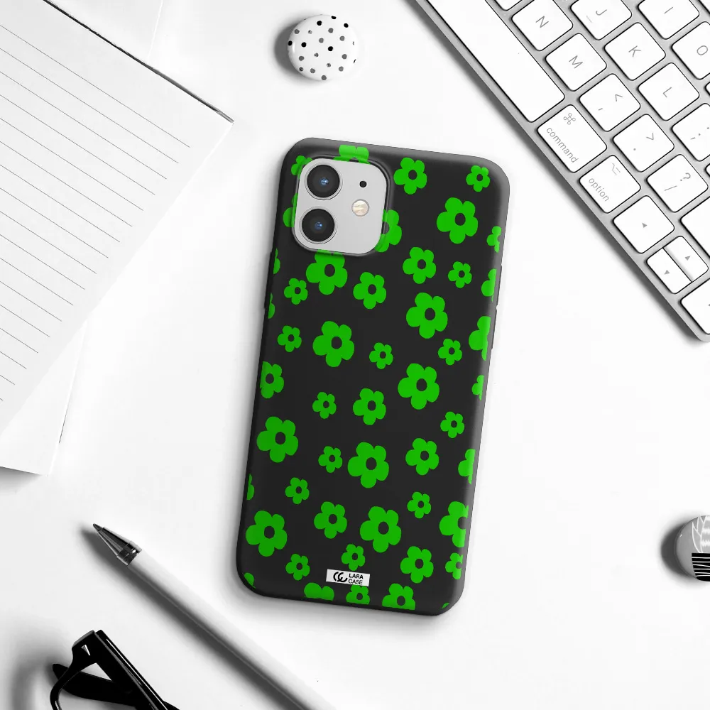 Five Petal Green Flower Apple iPhone 12 mini Silicone black Case