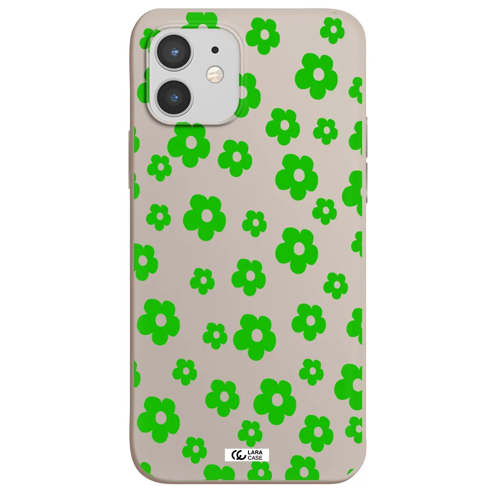 Five Petal Green Flower Apple iPhone 12 mini Silicone Stone Case