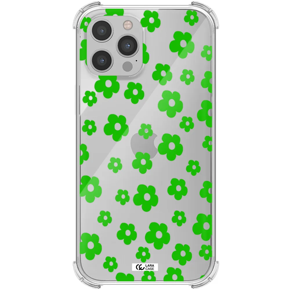 Five Petal Green Flower Apple iPhone 12 pro Clear PC Case