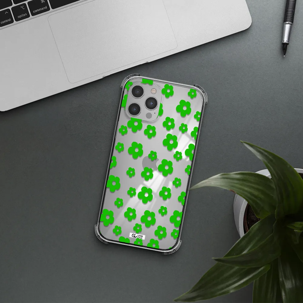 Five Petal Green Flower Apple iPhone 12 pro Clear PC Case