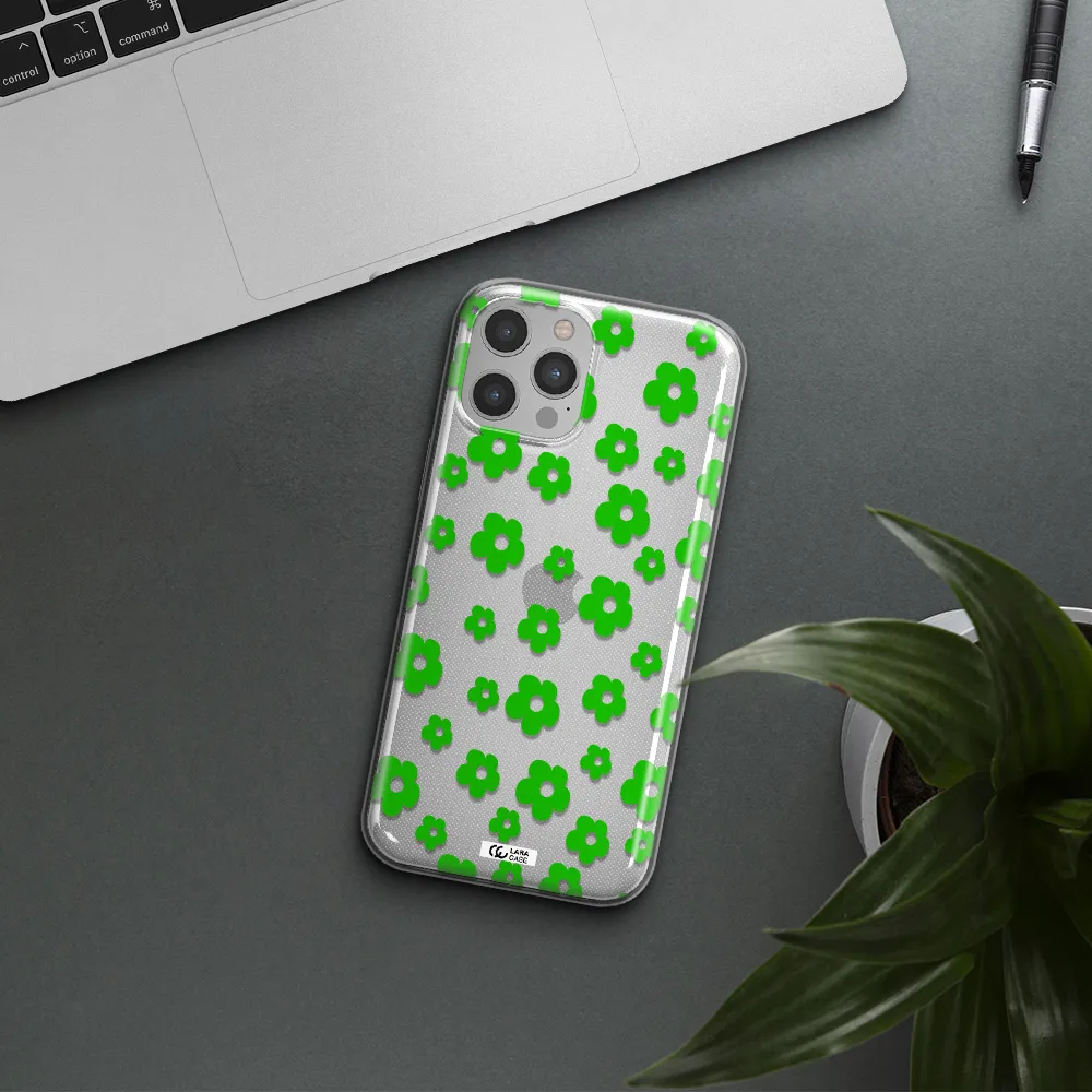 Five Petal Green Flower Apple iPhone 12 pro Clear TPU Case