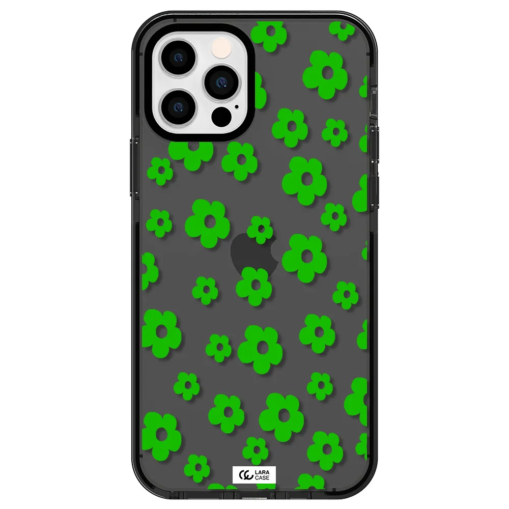 Five Petal Green Flower Apple iPhone 12 pro impact Smoke Black Case