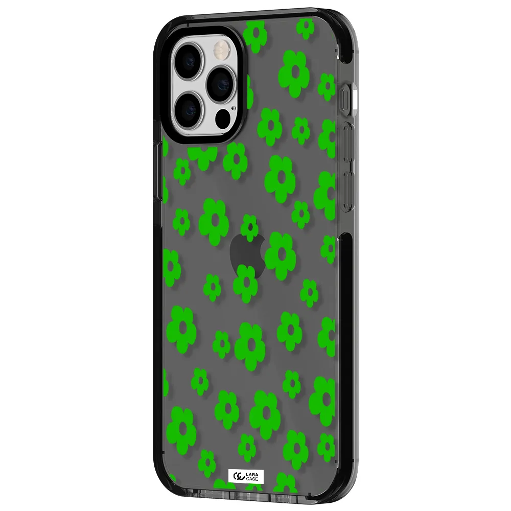 Five Petal Green Flower Apple iPhone 12 pro impact Smoke Black Case