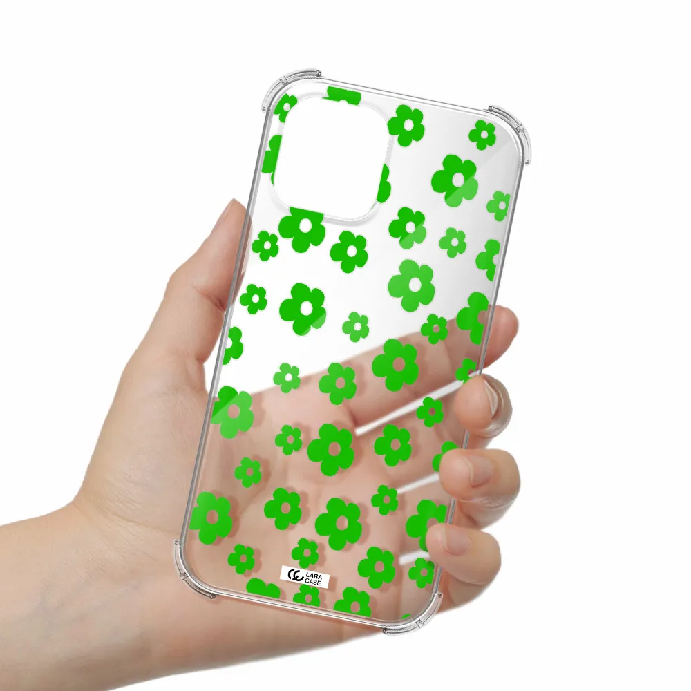 Five Petal Green Flower Apple iPhone 12 pro max Clear PC Case