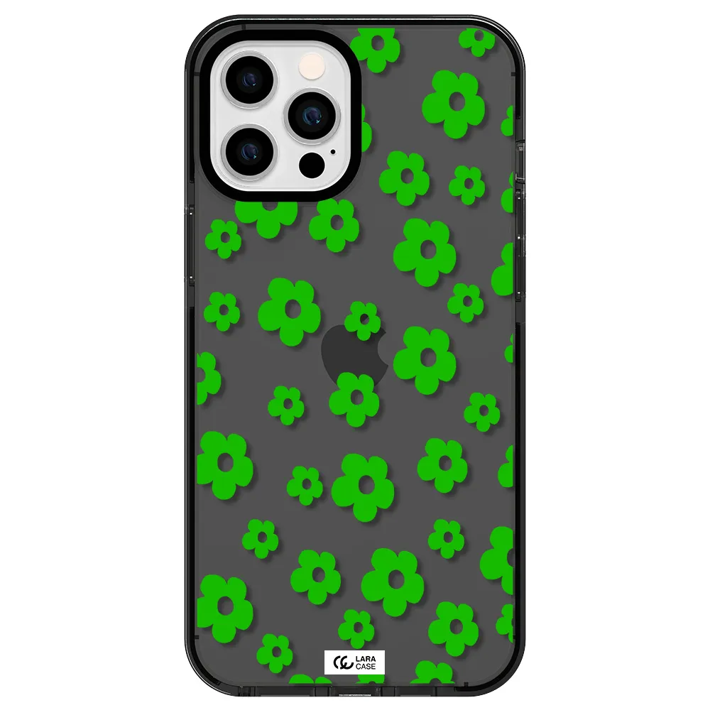 Five Petal Green Flower Apple iPhone 12 pro max impact Smoke Black Case
