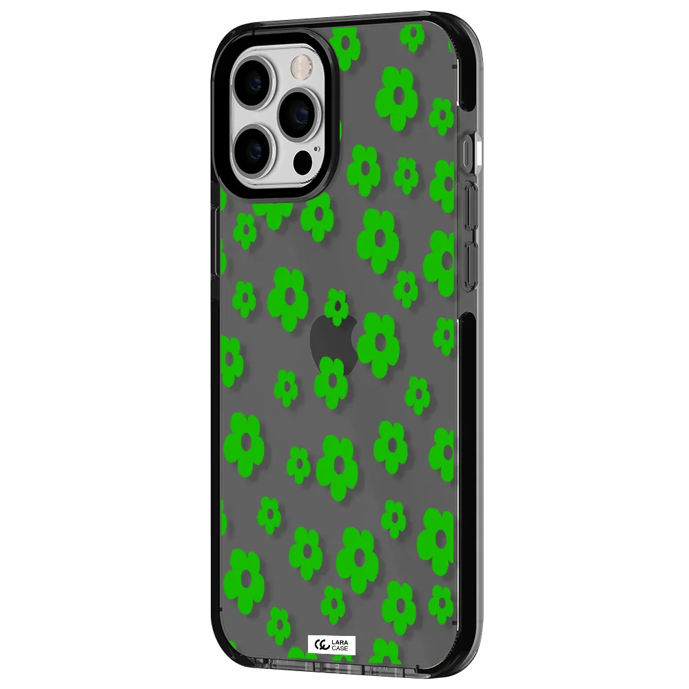 Five Petal Green Flower Apple iPhone 12 pro max impact Smoke Black Case
