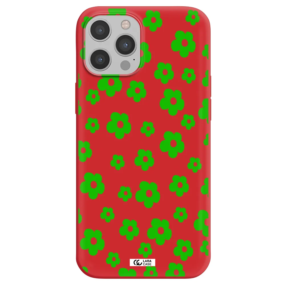 Five Petal Green Flower Apple iPhone 12 pro max Silicone Imperial Red Case