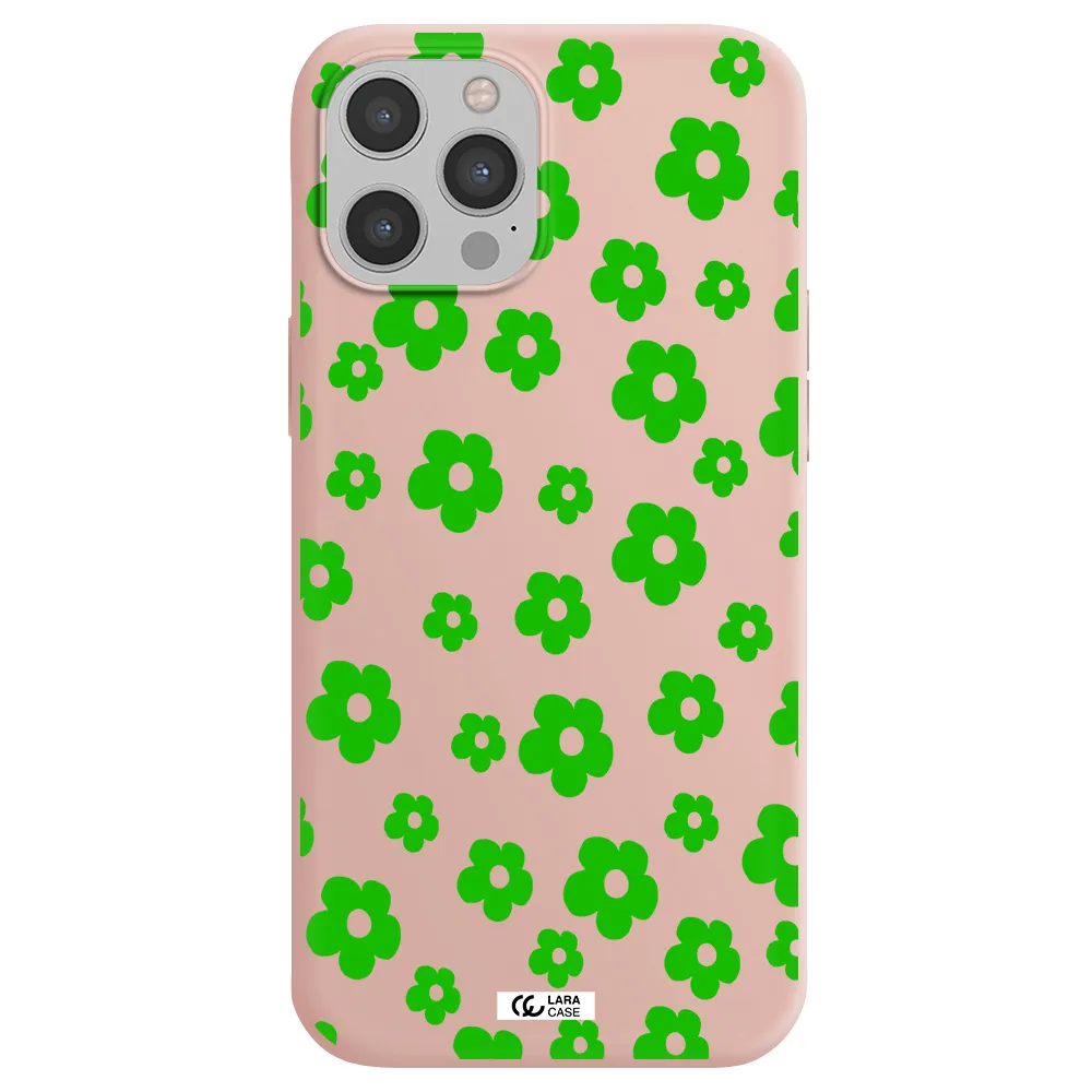 Five Petal Green Flower Apple iPhone 12 pro max Silicone pastel pink Case