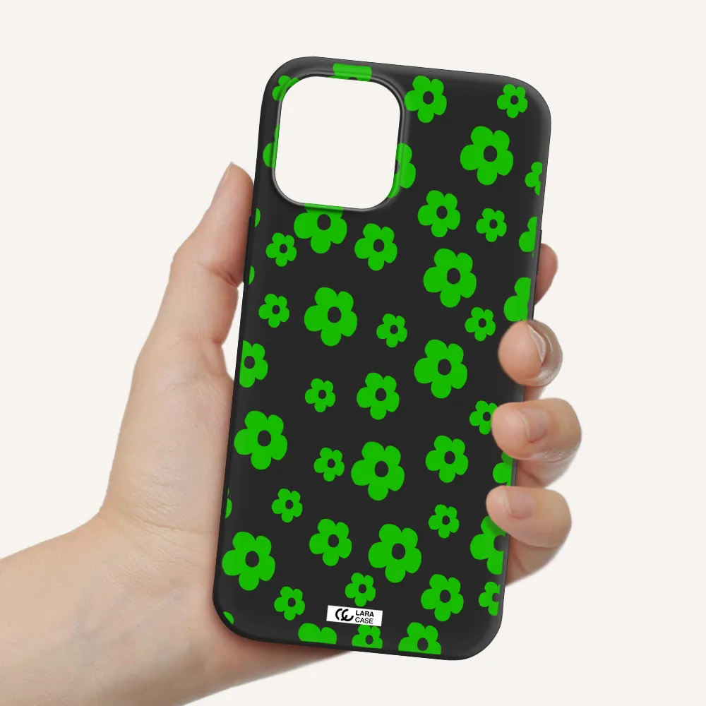 Five Petal Green Flower Apple iPhone 12 pro Silicone black Case