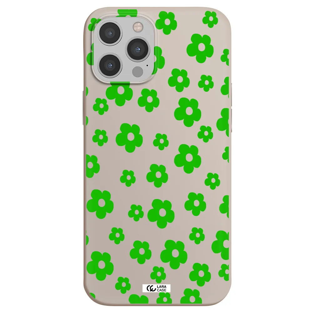Five Petal Green Flower Apple iPhone 12 pro Silicone Stone Case