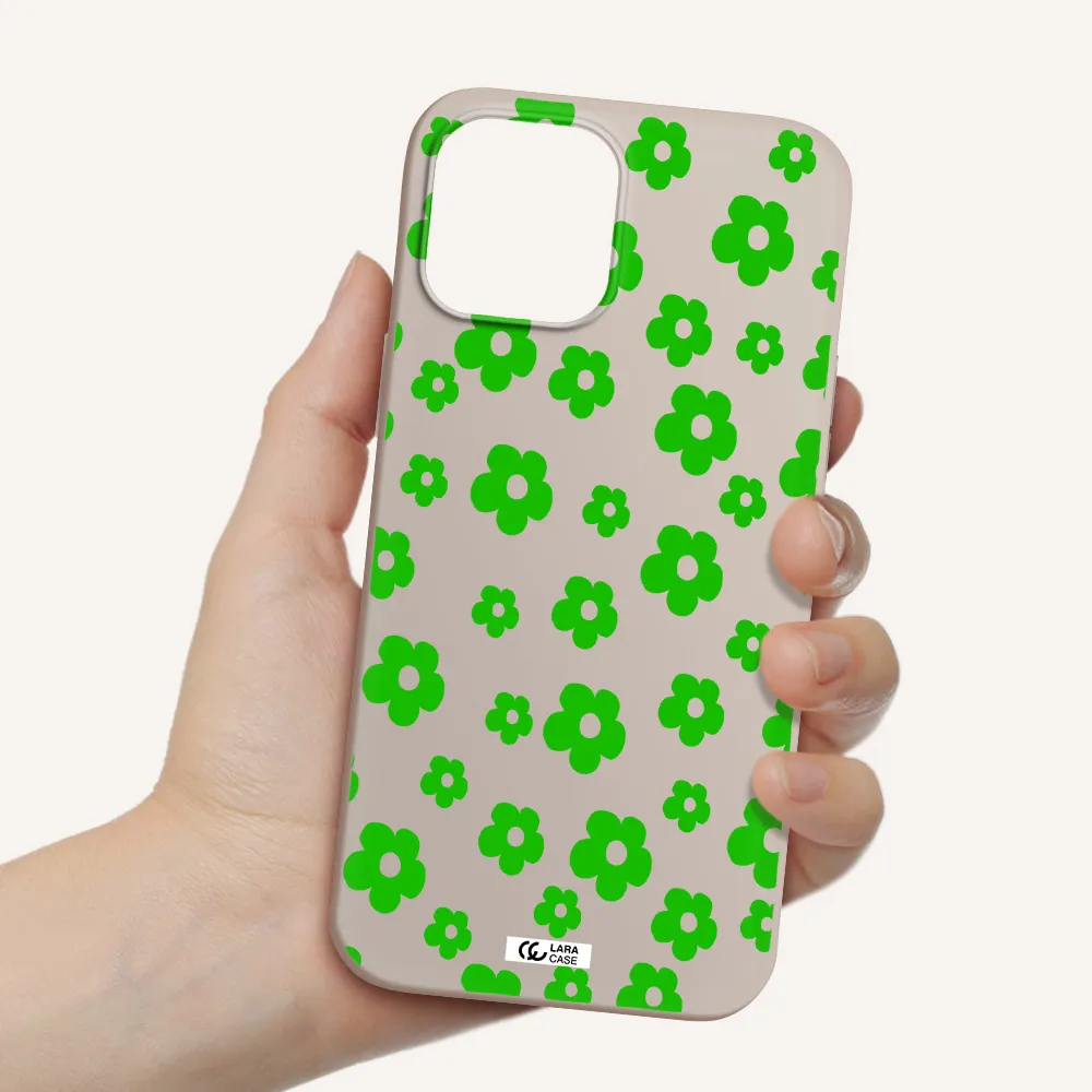Five Petal Green Flower Apple iPhone 12 pro Silicone Stone Case