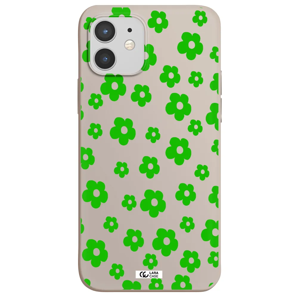 Five Petal Green Flower Apple iPhone 12 Silicone Stone Case