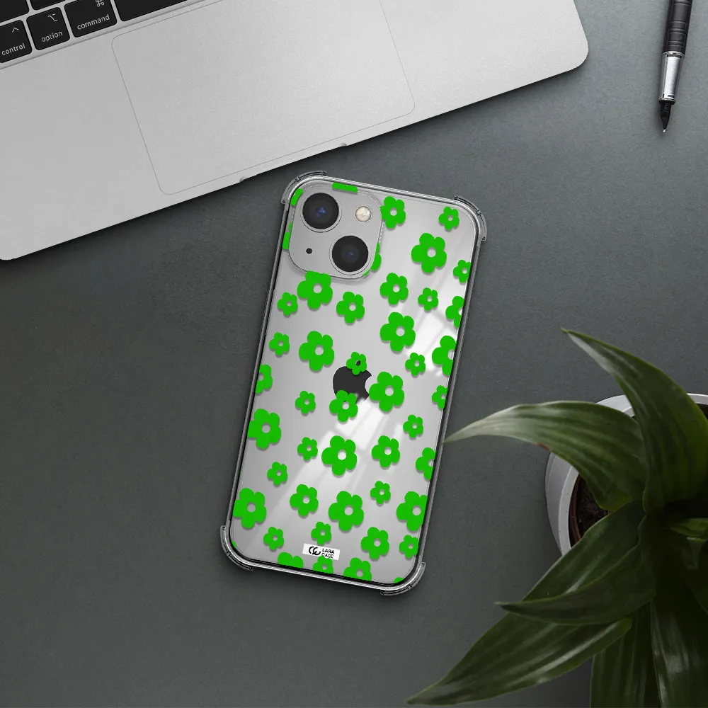 Five Petal Green Flower Apple iPhone 13 Clear PC Case