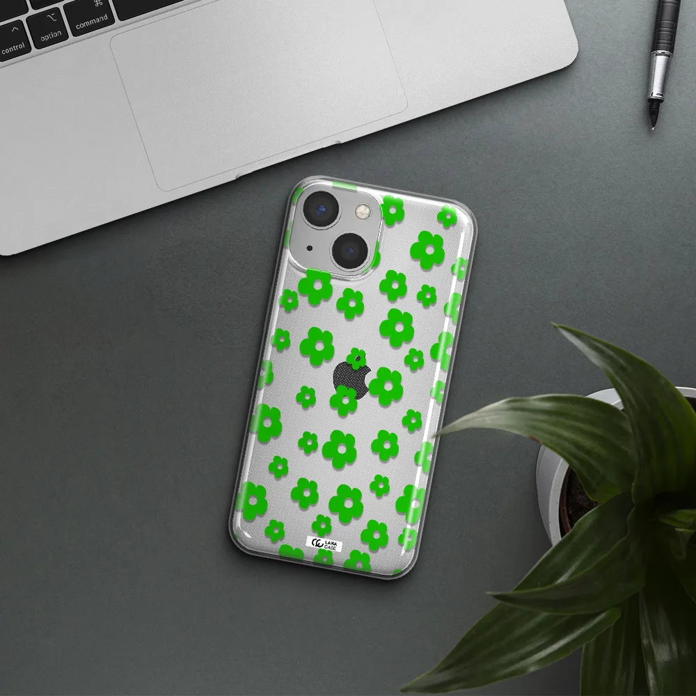 Five Petal Green Flower Apple iPhone 13 Clear TPU Case