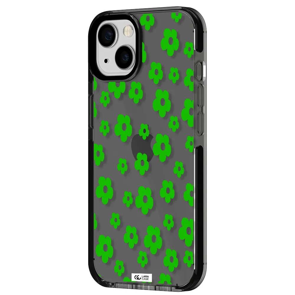 Five Petal Green Flower Apple iPhone 13 impact Smoke Black Case