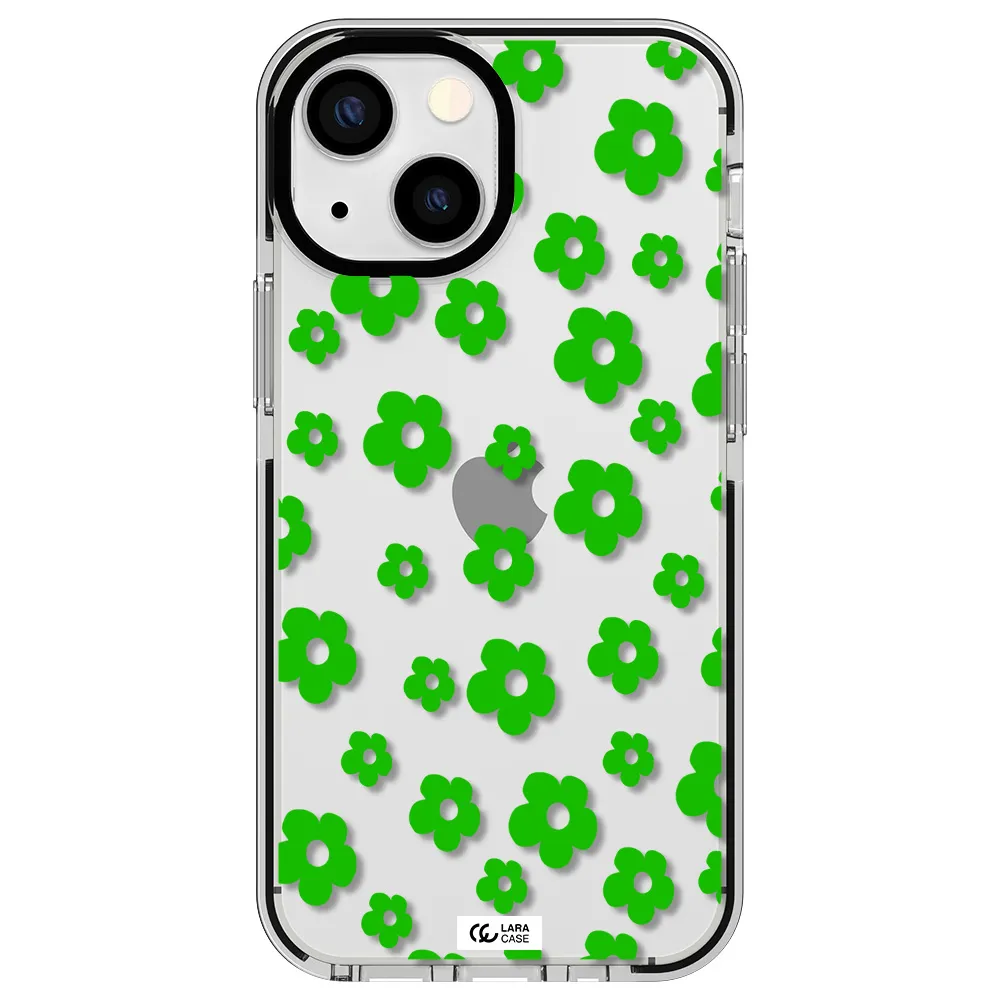 Five Petal Green Flower Apple iPhone 13 mini impact black border Case