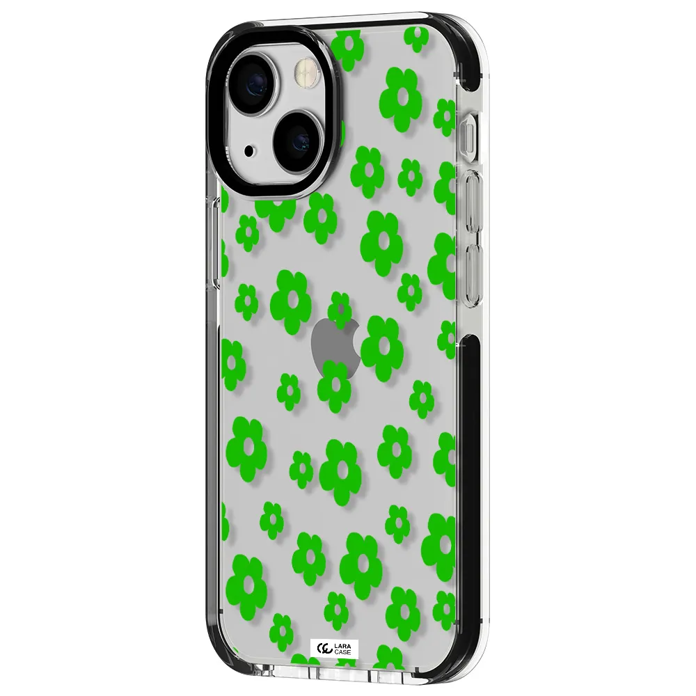 Five Petal Green Flower Apple iPhone 13 mini impact black border Case