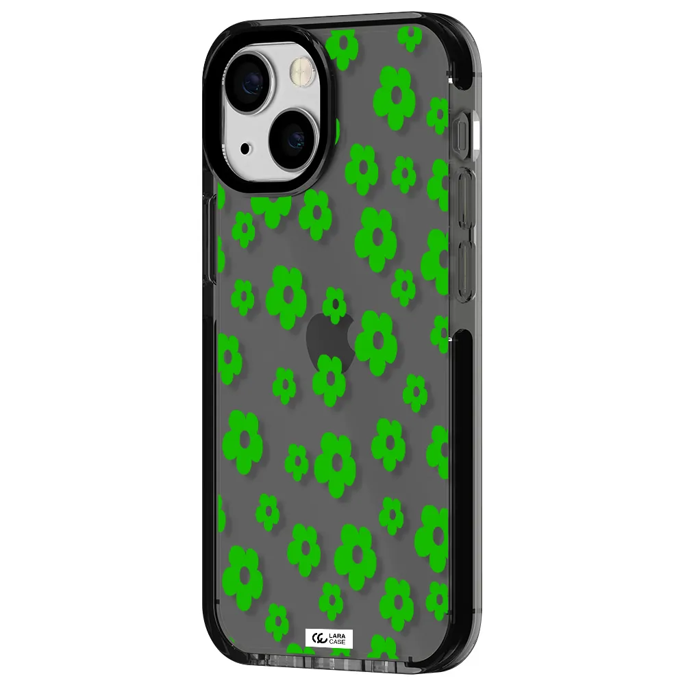 Five Petal Green Flower Apple iPhone 13 mini impact Smoke Black Case