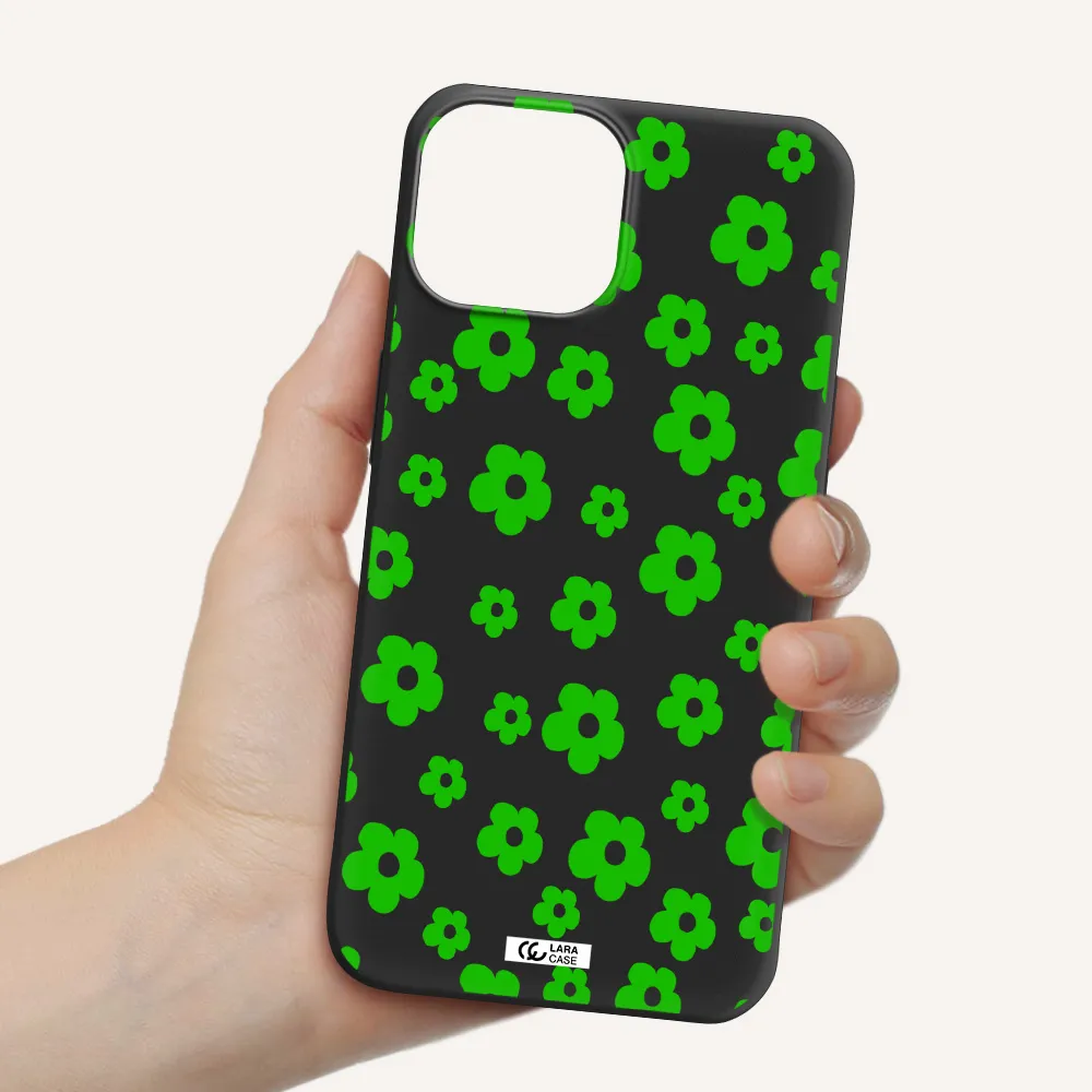 Five Petal Green Flower Apple iPhone 13 mini Silicone black Case