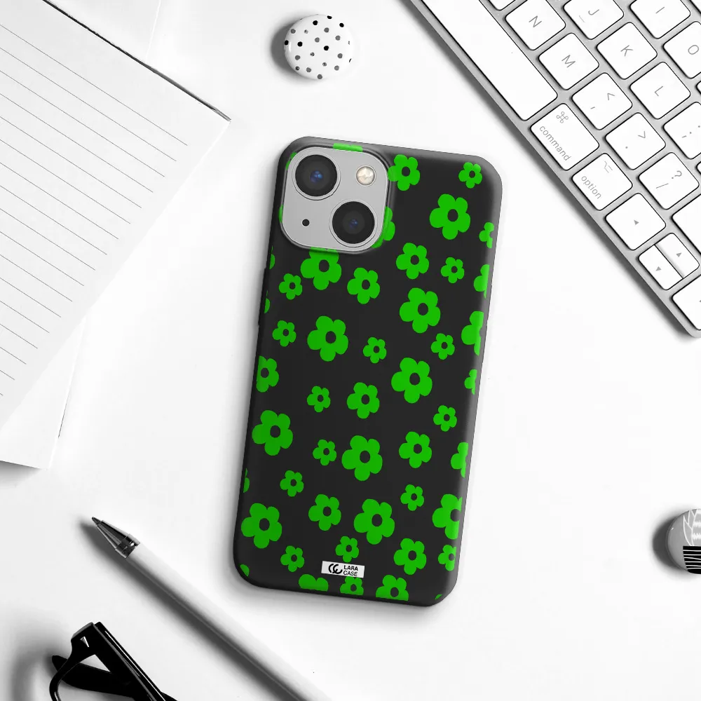 Five Petal Green Flower Apple iPhone 13 mini Silicone black Case