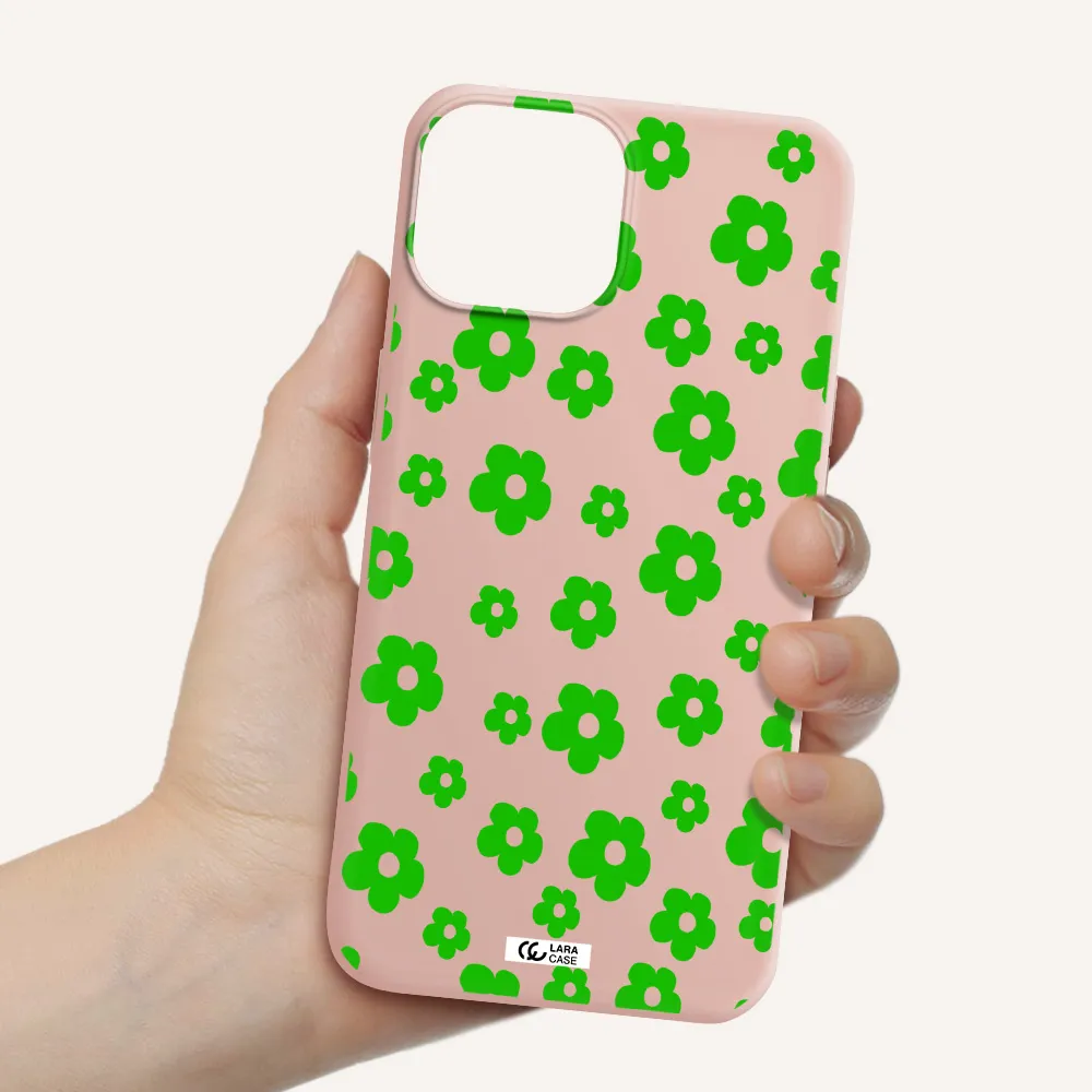Five Petal Green Flower Apple iPhone 13 mini Silicone pastel pink Case
