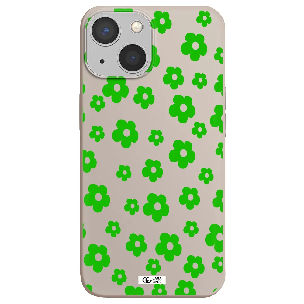 Five Petal Green Flower Apple iPhone 13 mini Silicone Stone Case