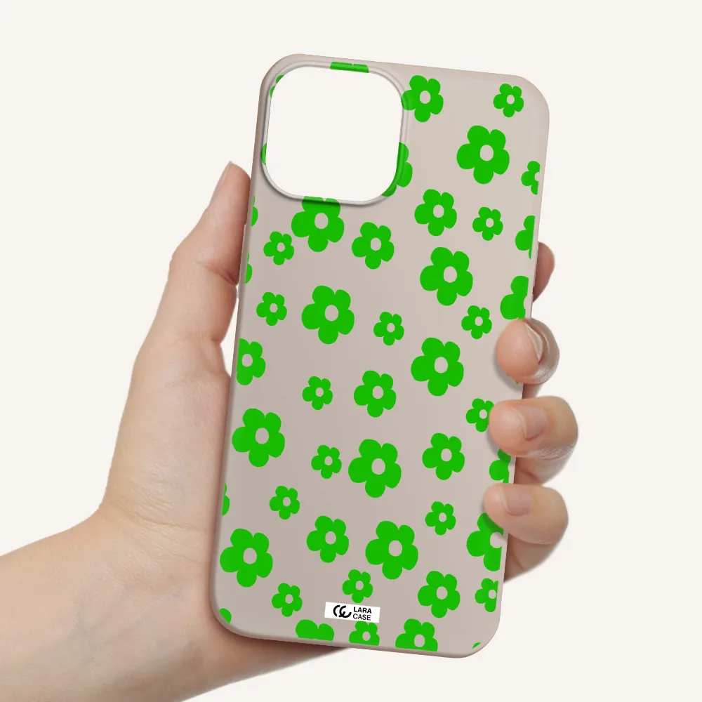 Five Petal Green Flower Apple iPhone 13 mini Silicone Stone Case