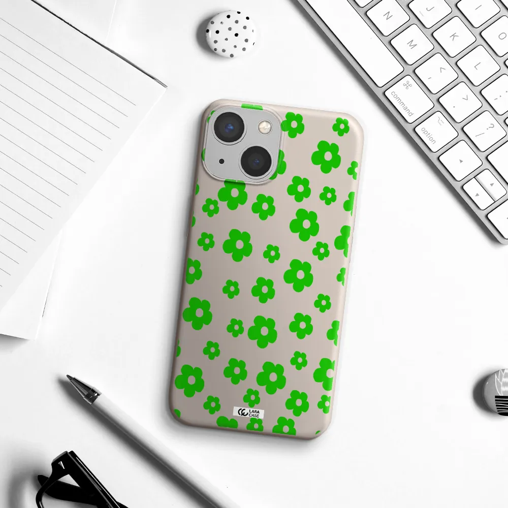 Five Petal Green Flower Apple iPhone 13 mini Silicone Stone Case