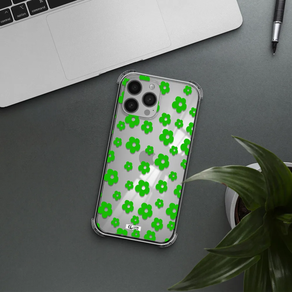 Five Petal Green Flower Apple iPhone 13 Pro Clear PC Case