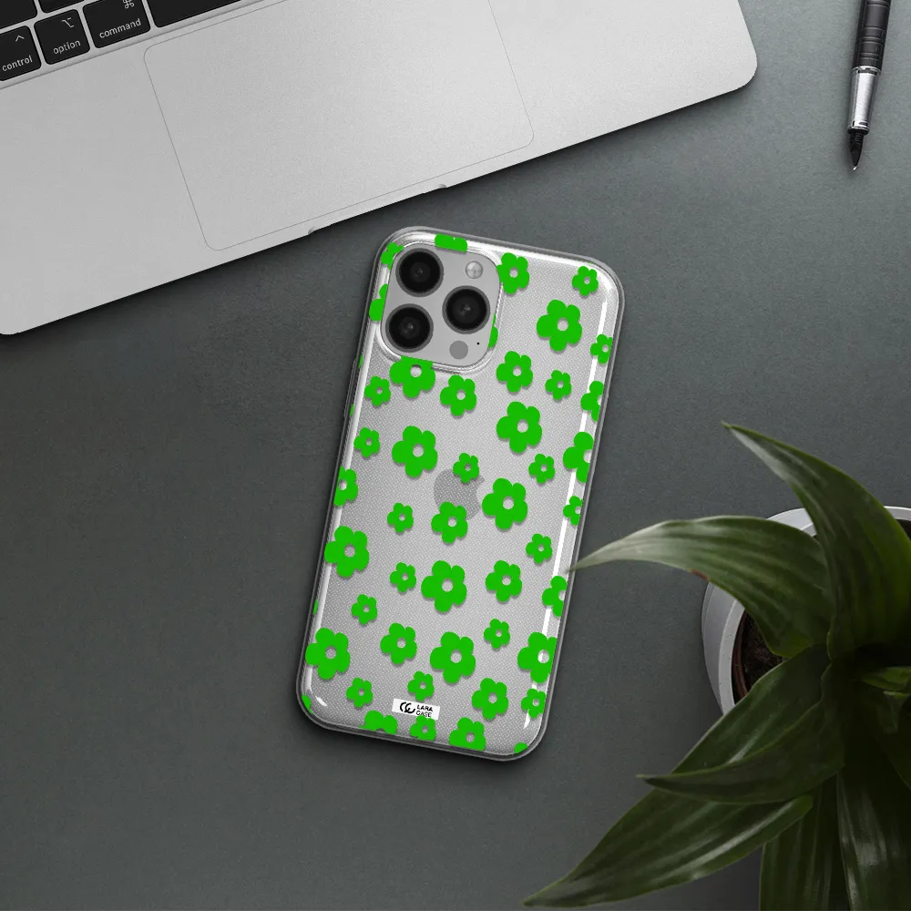 Five Petal Green Flower Apple iPhone 13 Pro Clear TPU Case