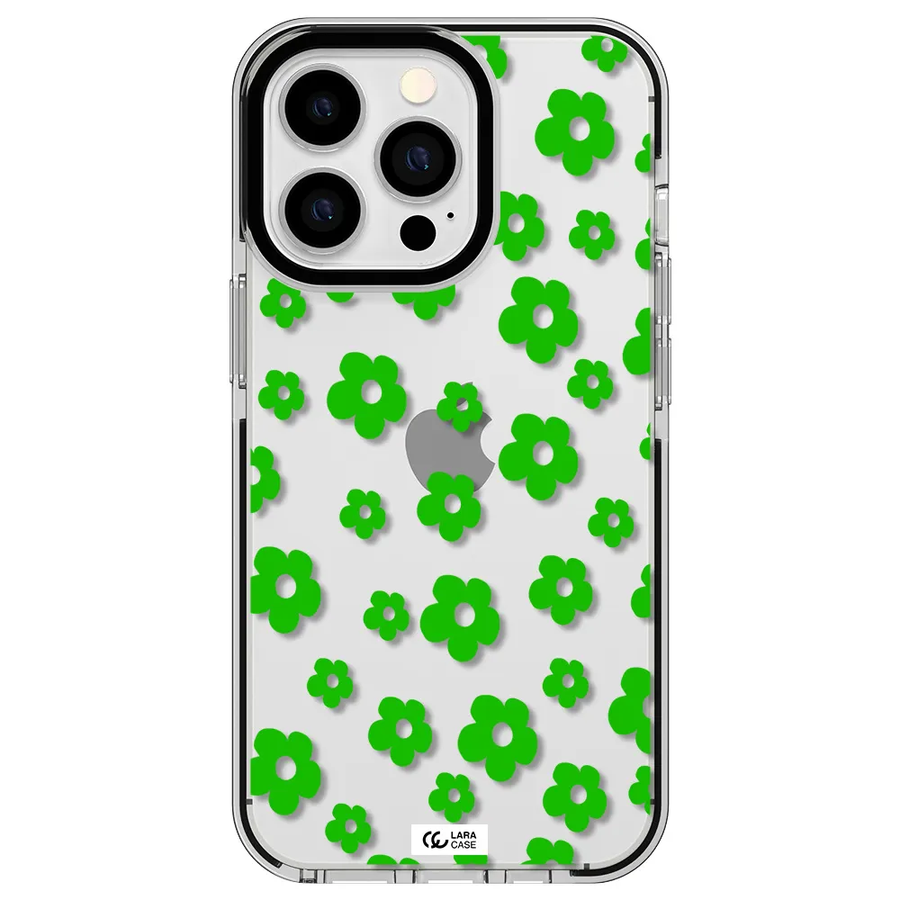 Five Petal Green Flower Apple iPhone 13 Pro impact black border Case