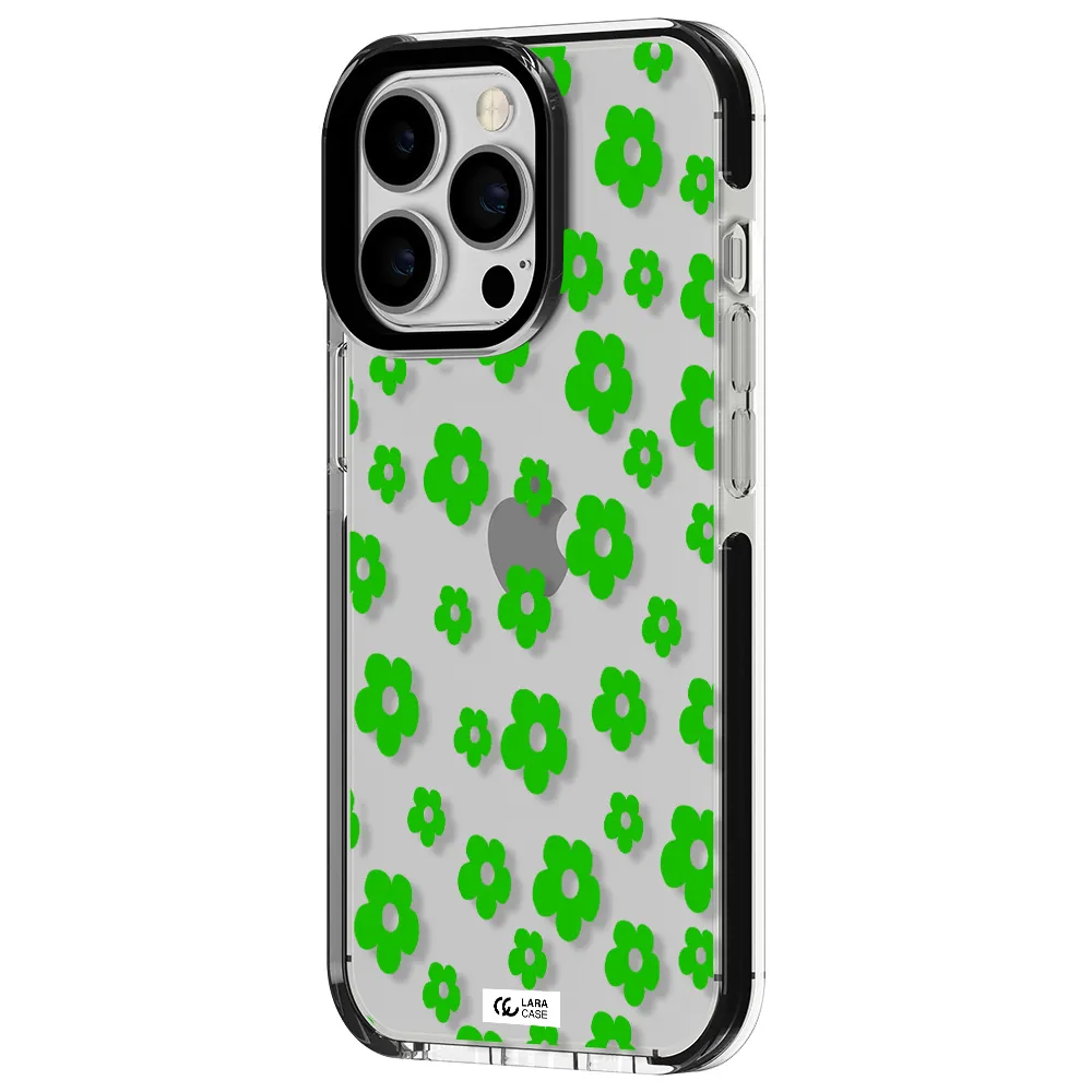 Five Petal Green Flower Apple iPhone 13 Pro impact black border Case