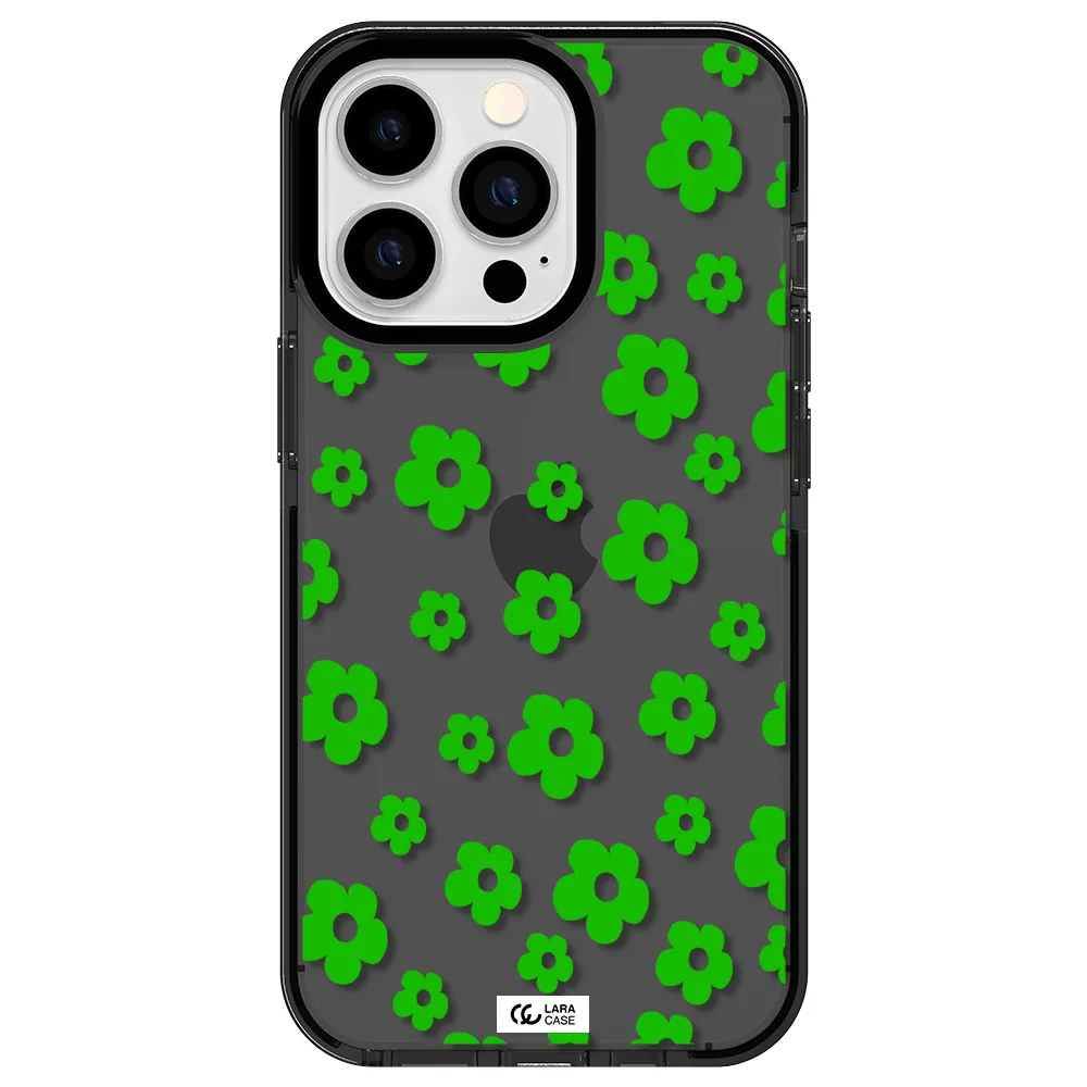 Five Petal Green Flower Apple iPhone 13 Pro impact Smoke Black Case