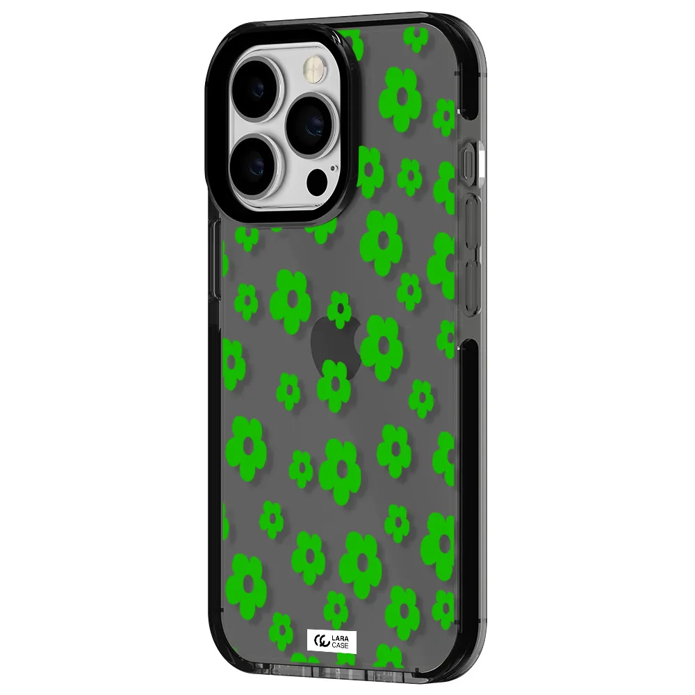Five Petal Green Flower Apple iPhone 13 Pro impact Smoke Black Case